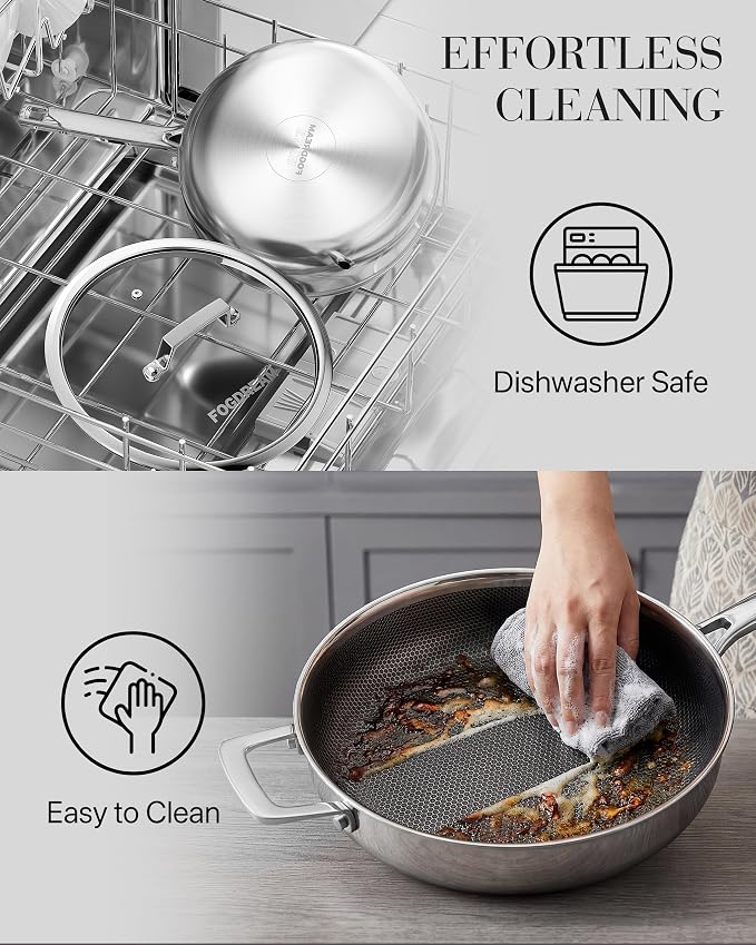 FogDream Non Stick Frying Pans, 10in Titanium Pans for Cooking, Hybrid Stainless Steel Skillet with Spatulas, PFOA Free Cookware, Stay Cool Handle, Dishwasher & Oven-Safe,Induction Compatible,Gold - Image 7