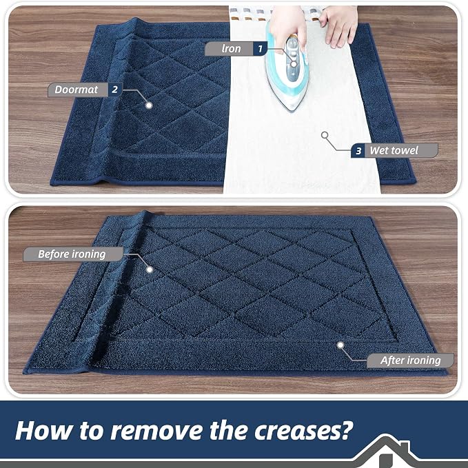 BEQHAUSE Dirt Trapper Door Mat 20" x 32", Doormat Non-Slip, Navy Blue - Image 9
