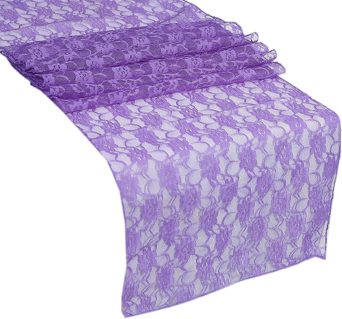 VDS Pack of 15 Floral Lace Table Runners Centerpiece Cloth Linen for Wedding Bithday Graduation Engagement Ceremony Events Party Banquets Table Decoration (12x108 inch) (Lavender) by VDS