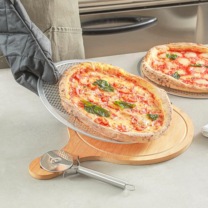 Restaurantware 11 Inch Aluminum Pizza Screen Pack of 12 Mesh Baking Tool For Crispy Crust, Lightweight Stackable Seamless Rim Rust-Resistant Baking Screen, Reusable for Pizzerias, Home Oven Use - Image 5