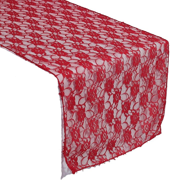 VDS Pack of 10 Floral Lace Table Runners Centerpiece Cloth Linen for Wedding Bithday Graduation Engagement Ceremony Events Party Banquets Table Decoration (12x108 inch) (Apple Red) by VDS