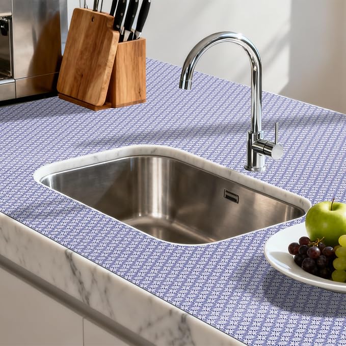 FIFTY FEET 18"x96" Non-Adhesive Shelf Liner for Kitchen Cabinets and Drawers, Washable Non-Slip PVC Cabinet Liner (Blue Circle)(9 Roll) - Image 6