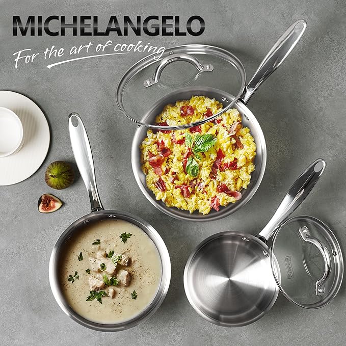 MICHELANGELO Saucepan Set 6pc, Triply Stainless Steel Sauce Pan with Lids 1QT & 2QT &3QT, Kitchen Cooking Pot for Home Use, Dishwasher Safe & Induction Compatible - Image 7