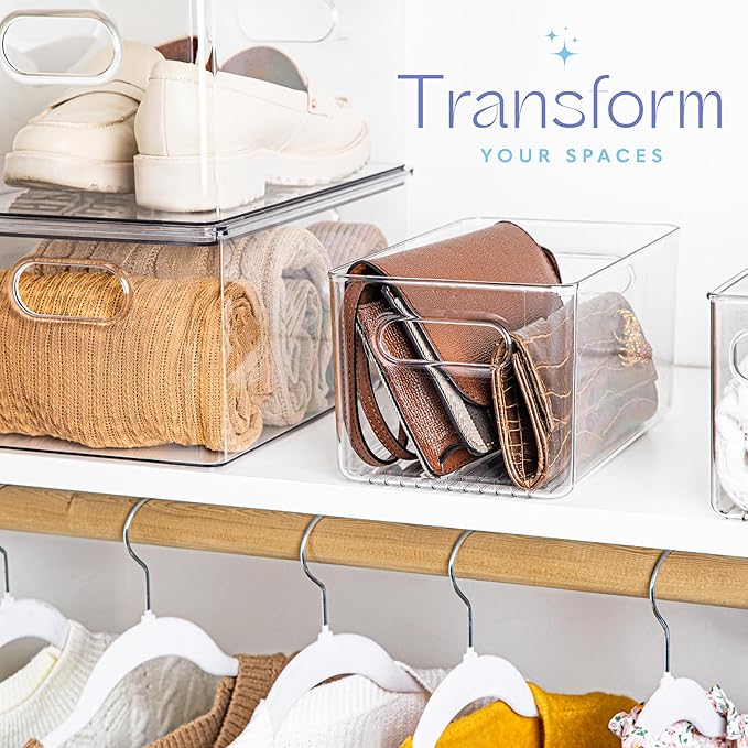 Plastic Food Storage 4 Pack Clear Container Bin with Handles for Organizing Kitchen, Pantry, Fridge, Freezer, Pantry,Bathroom. 10"x6"x5" - Image 2