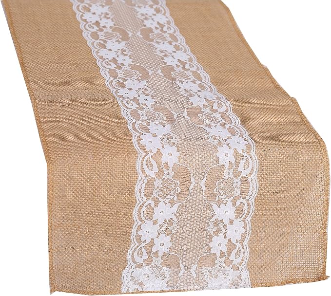 MDS 15 PCS 100% Natural Burlap Table Runners 12" x 108" with Lace, Rustic Farmhouse Country Vintage Boho Jute Runner for Wedding Reception Birthday Party Home Kitchen Dining Coffee Table Decoration - Image 6