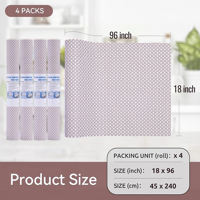 FIFTY FEET 18"x96" Non-Adhesive Shelf Liner for Kitchen Cabinets and Drawers, Washable Non-Slip PVC Cabinet Liner (Red Circle)(4 Roll) - Image 5