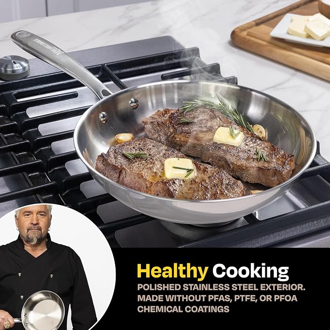 Guy Fieri's Flavortown 10.3" Stainless Steel Frying Pan, Tri-Ply Base - Image 3
