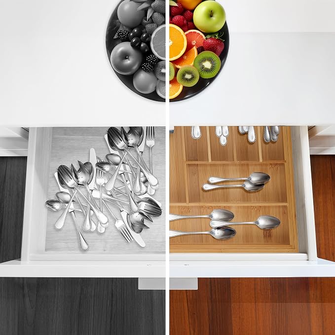 Relaxdays Extendable Cutlery Tray Drawer Divider with 7-9 Compartments for Cutlery, 5 x 30.5-5 x 47 cm, Bamboo, Natural, Silicone - Image 5
