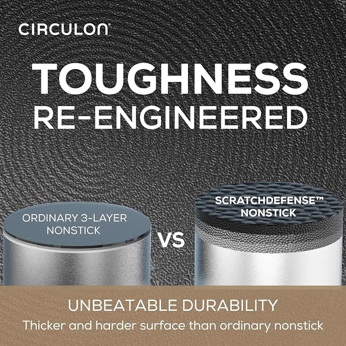 Circulon A1 Series with ScratchDefense Technology Nonstick Induction Pots and Pans, Metal Utensil Safe, Includes Splatter Guard, Slotted Turner and Silicone Trivets, 10 Piece Cookware Set - Champagne - Image 6