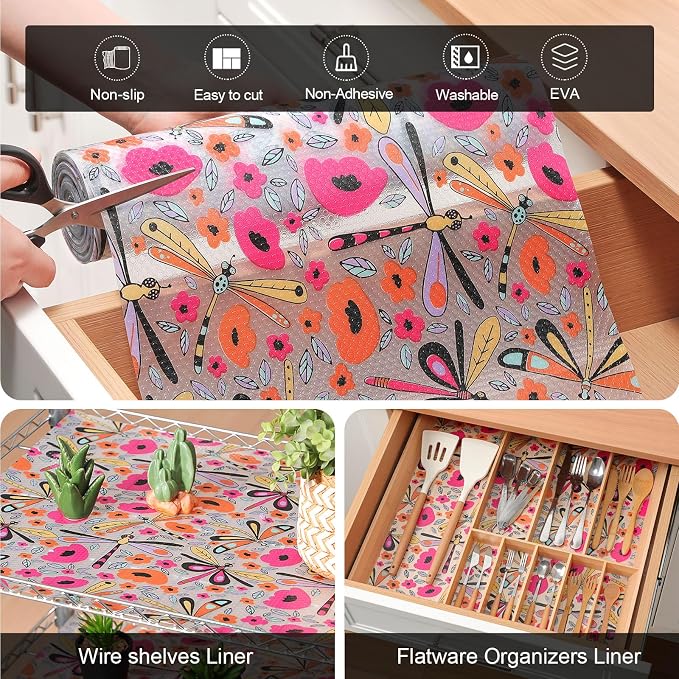 Cooyes Shelf Liner – Non-Slip Cabinet & Drawer Liner for Kitchen – Non-Adhesive Waterproof Shelf Paper with Modern Pattern – Durable EVA Cabinet Mat – Easy to Cut (Amethyst,23.6" W x 360" L) - Image 6