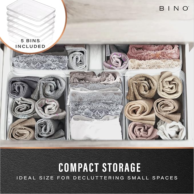 BINO | Plastic Storage Bins, X-Small - 5 Pack | THE LUCID COLLECTION | Multi-Use Built-In Handles BPA-Free Clear Storage Containers | Fridge Organizer | Pantry & Home Organization - Image 3
