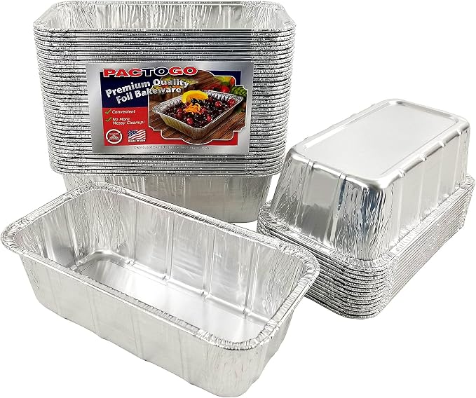 PACTOGO Loaf Pans - Disposable Aluminum Foil 1 1/2 lb. Bread Tins 8.5" X 4.5" X 2.3" with Clear Plastic Dome Lids (Pack of 500 Sets) - Image 4