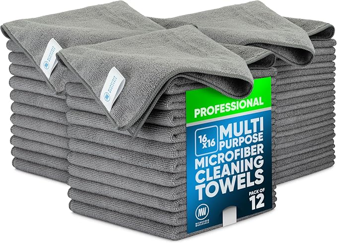 MW Pro Microfiber Cleaning Cloth | Gray | 36 Pack | 16” x 16” | All Purpose Microfiber Towels - Clean, Dust, Polish, Scrub, Absorbent by MicrofiberWholesale