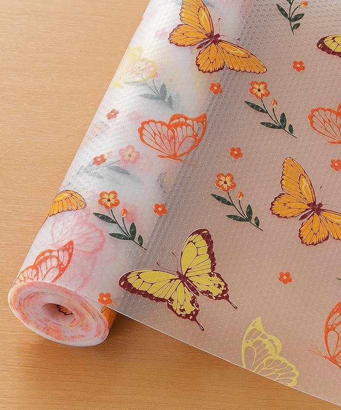 Cooyes Reusable Non-Adhesive Drawer and Shelf Liner for Kitchen Cabinets-Waterproof Shelf Paper, Easy to Cut and Install - Suitable for Dresser, Pantry, Cupboard(Colorful Butterfly, 17.5" W x 197" L) by Cooyes