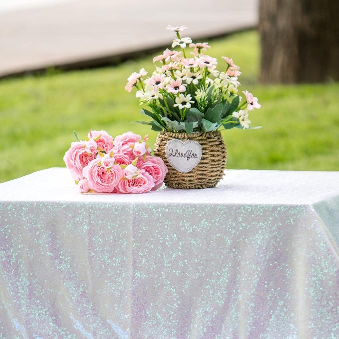 JYFLZQ Iridescent White Sequin Tablecloth 90x132 Inch Rectangle - Image 3
