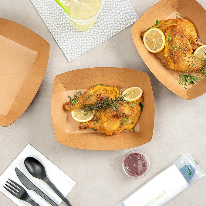 Restaurantware Kraft Paper lb Paper Food Tray Boat, 200 Pack - Image 6