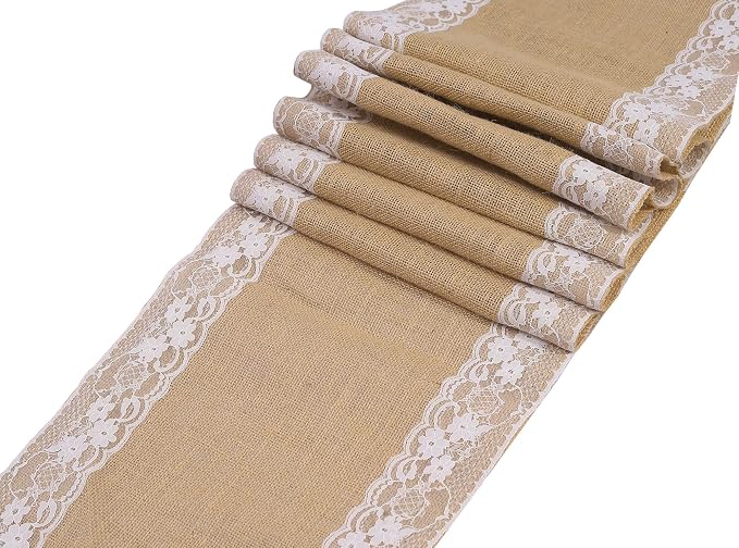 MDS 12 PCS 100% Natural Burlap Table Runners 12" x 108" with Lace, Rustic Farmhouse Country Vintage Boho Jute Runner for Wedding Reception Birthday Party Home Kitchen Dining Coffee Table Decoration - Image 5