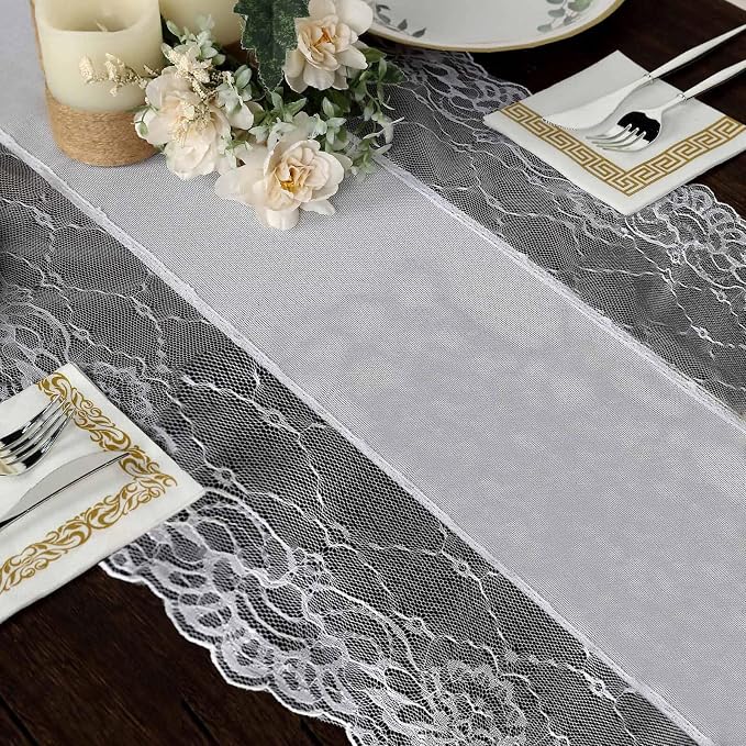 Efavormart 16"x108" White Faux Burlap Jute Lace Table Runner Boho Chic Rustic Decor - Image 5