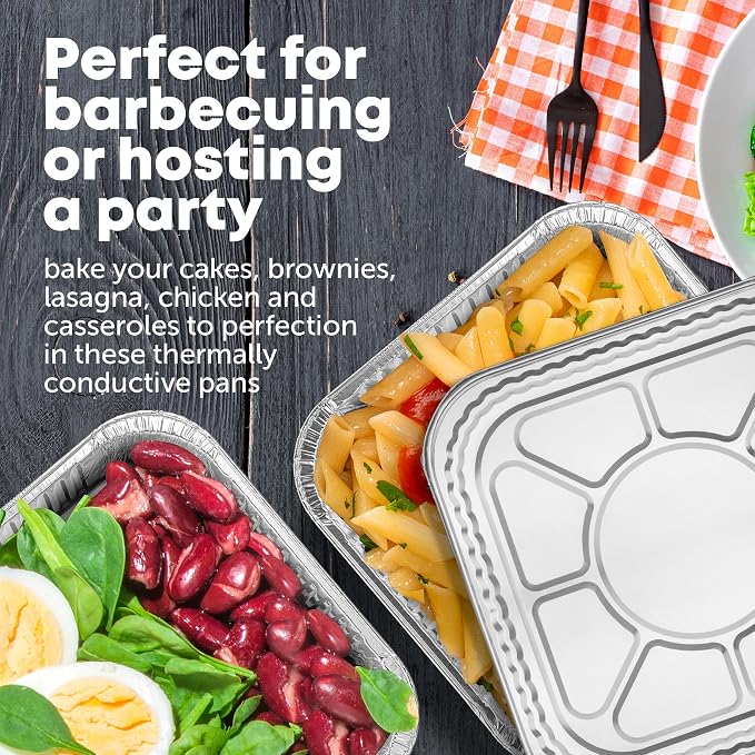 8x8 Disposable Aluminum Pans With Lids - 40 Pack Foil Pans For Cooking, Baking Cakes, Roasting & Homemade Breads - Disposable Food Containers With Foil Lids - Image 2
