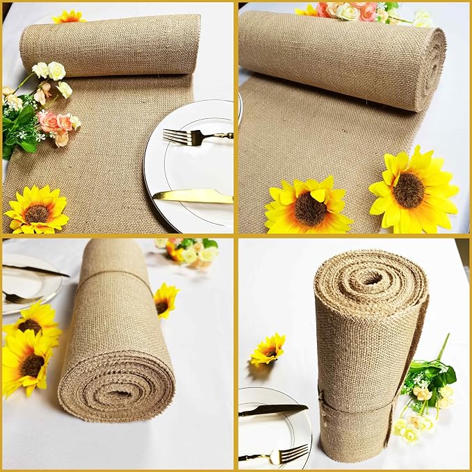 1 Pack 12 inch x 10 Yards Burlap Table Runner, Natural Rustic Jute Table Runners,Burlap Roll for Western Wedding Table Decorations,Farmhouse Style Party,Holiday,Kitchen Coffee Table Decor Cover - Image 3