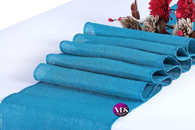 VDS Pack of 20, Burlap Table Runner 100% Natural Jute Rustic Hessian Table Cloth Centrepiece for Wedding Bridal Shower Birthday Event Party Banquet Table Decoration (Size 12X108 Inch)(Teal) - Image 3