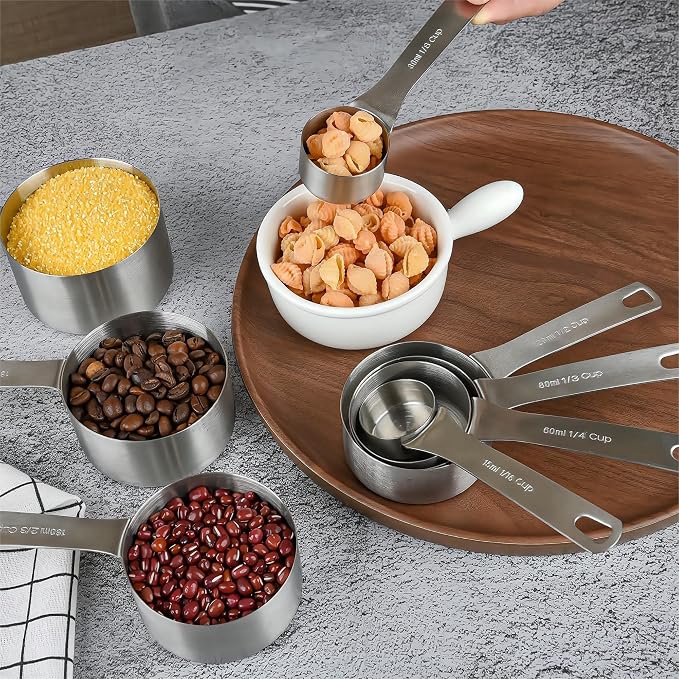 Measuring Cups and Spoons Set, 18/8 Stainless Steel Measuring Cups and Spoons Set for Kitchen & Baking, Heavy Duty Metric & US 8 Measure Cups & 9 Spoons & 1 Leveler - Image 8