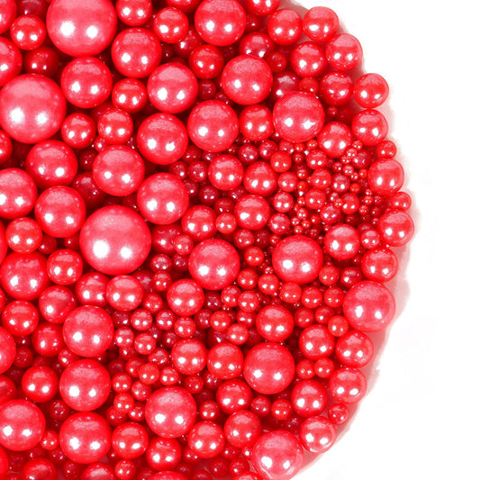 Kasvan Red Pearl Sugar Sprinkles - Edible Candy Pearls 130g/4.58 Oz, Mix Size, Baking Cake Decorations, Ice Cream Toppings and Cookie Decorating, Wedding Party Chirstmas Supplies