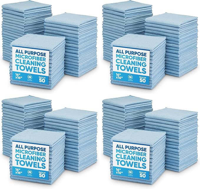 Microfiber Wholesale 16" x 16" All Purpose Towels - 200 Pack - Reusable Wash Cloths, Dust, Kitchen, Car, Shop Rags for Cleaning (Blue) by MicrofiberWholesale