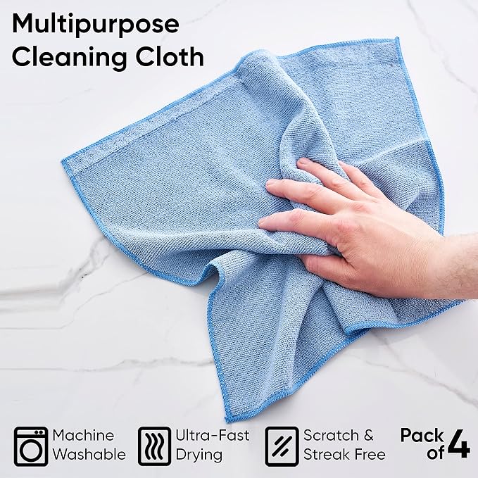 Superio Blue Microfiber Cleaning Cloth for Car, House, Bathroom, 16"x16" Miracle Cloth, Streak and Lint Free, No Detergent, All Purpose Cleaning Towel, Washable Rag (4) - Image 5