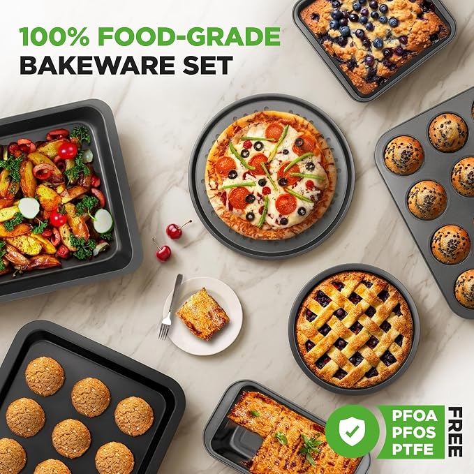 NutriChef 10-Piece Non-Stick Baking Set – Heavy-Duty Carbon Steel Bakeware Set w/ Cookie Sheets, Muffin Pan, Roasting Pan, Cake Pan, Baking Tray, Pizza Pan – Effortless Food Release & Easy Cleanup - Image 5