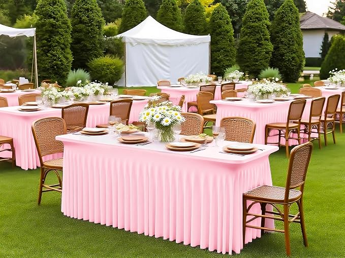 2 Packs Pink Spandex Table Clothes for 6 Ft Tables - Image 7