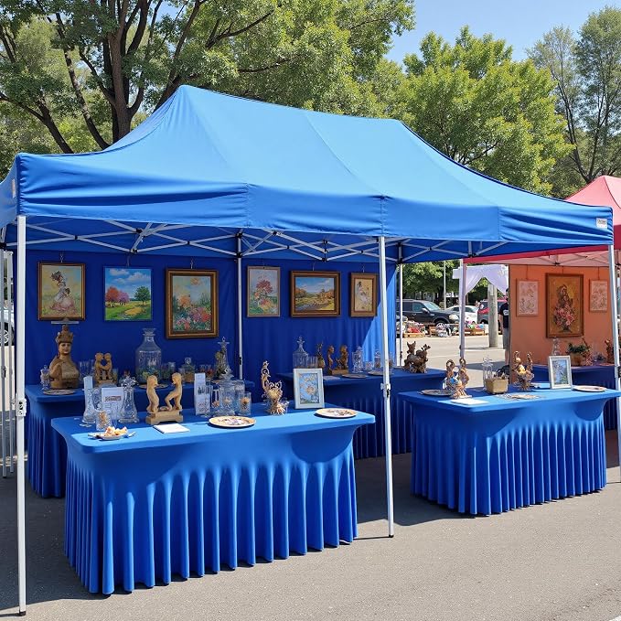 6 pk Royal Blue Spandex Tablecloths 8ft with Ruffle Table Skirt, Wrinkle Free Stretchy Fitted Tablecloth for 8 Foot Rectangle Tables, Elastic Spandex Table Covers 8ft for Party Wedding Banquet - Image 5