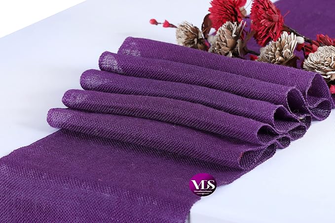 VDS Pack of 25, Burlap Table Runner 100% Natural Jute Rustic Hessian Table Cloth Centrepiece for Wedding Bridal Shower Birthday Event Party Banquet Table Decoration (Size 12X108 Inch)(Purple) - Image 3
