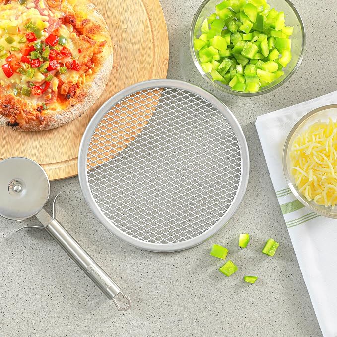Restaurantware 7 Inch Aluminum Pizza Screen Pack of 144 Mesh Baking Tool For Crispy Crust, Lightweight Stackable Seamless Rim Rust-Resistant Baking Screen, Reusable for Pizzerias, Home Oven Use - Image 6