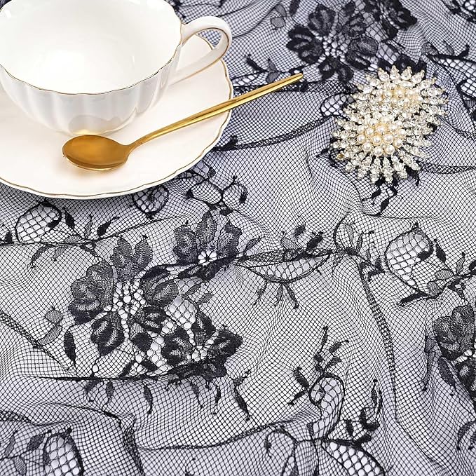Black Lace Table Runner Fabric 6Pcs 30 x 120 Inch Rustic Vintage Kitchen - Image 6