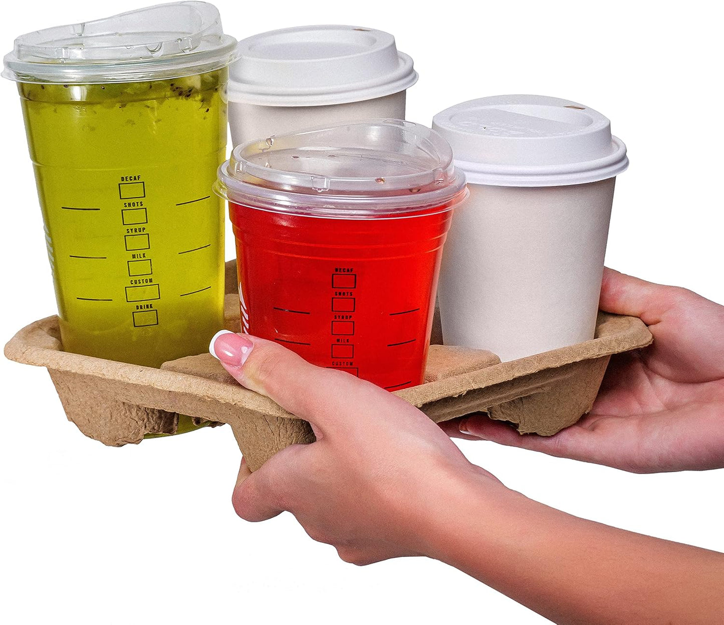 4 Cup Carrier Tray (50-Pack), No-Spill, No-Mess Disposable Holder, Biodegradable, Eco-Friendly for Delivery of Hot or Cold Drinks, Ideal To Go Carrier for Car Food Delivery