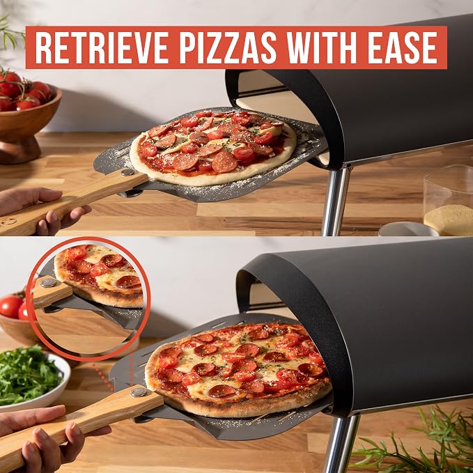 Chef Pomodoro Perforated Aluminum Pizza Peel 12x14 in Foldable Wood Handle | Metal Pizza Peel with Holes for Easy Release, Folds Flat for Storage, Great for Homemade Pizza & Artisan Bread - Image 5