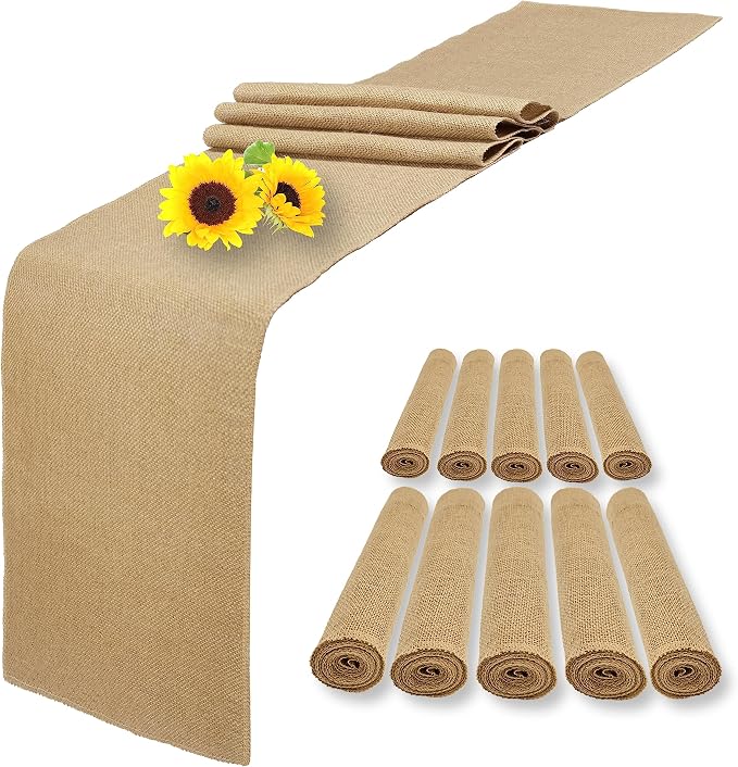 10 Pack Natural Burlap Table Runners,12 x 108 Inch Rustic Jute Table Runner and Placemats Bulk for Western Wedding Table Decorations,Farmhouse Style Party,Thanksgiving,Kitchen Coffee Table Decor Cover by Wlirantim