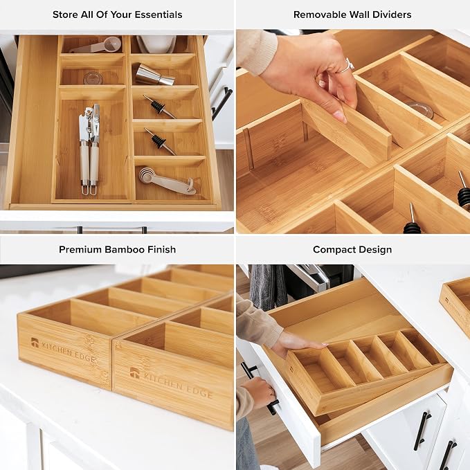KitchenEdge Utensil & Junk Drawer Organizer, Small, 2 Pack, Bamboo - Image 3
