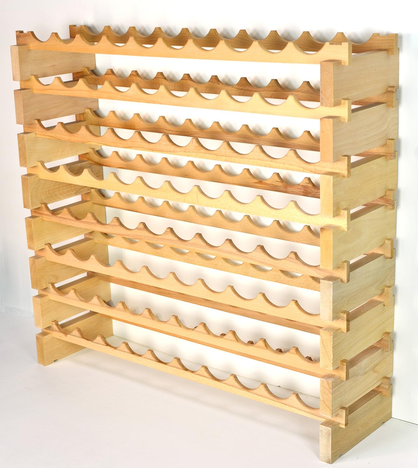 sfDisplay.com,LLC. Modular Wine Rack Beechwood 40-120 Bottle Capacity 10 Bottles Across up to 12 Rows Newest Improved Model (80 Bottles - 8 Rows)