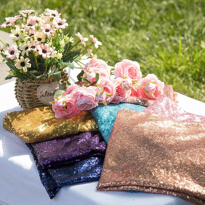 JYFLZQ Gold Sequin Tablecloth, Glitter Party Table Cover 70 Inch Round - Image 7