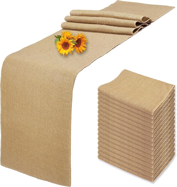 16 Pack Natural Burlap Table Runners,12 x 72 Inch Rustic Jute Table Runner and Placemats Bulk for Western Wedding Table Decorations,Farmhouse Style Party,Holiday,Kitchen Coffee Table Decor Cover by Wlirantim