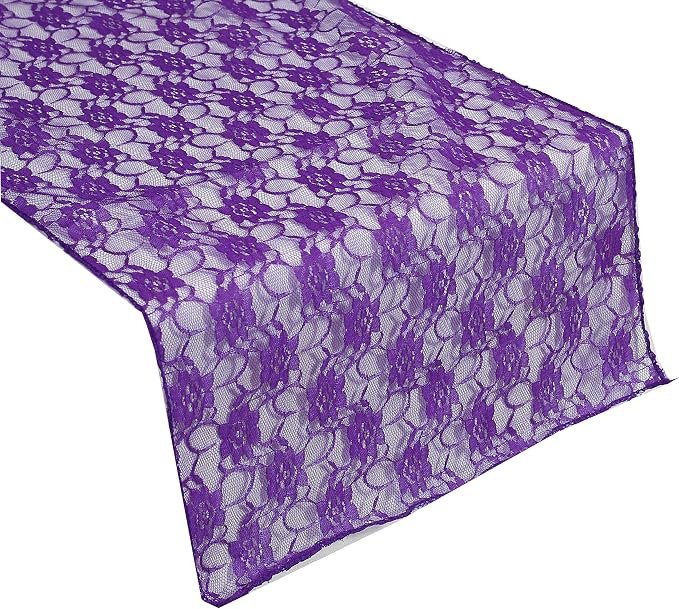 VDS Pack of 25 Floral Lace Table Runners Centerpiece Cloth Linen for Wedding Bithday Graduation Engagement Ceremony Events Party Banquets Table Decoration (12x108 inch) (Purple) - Image 2