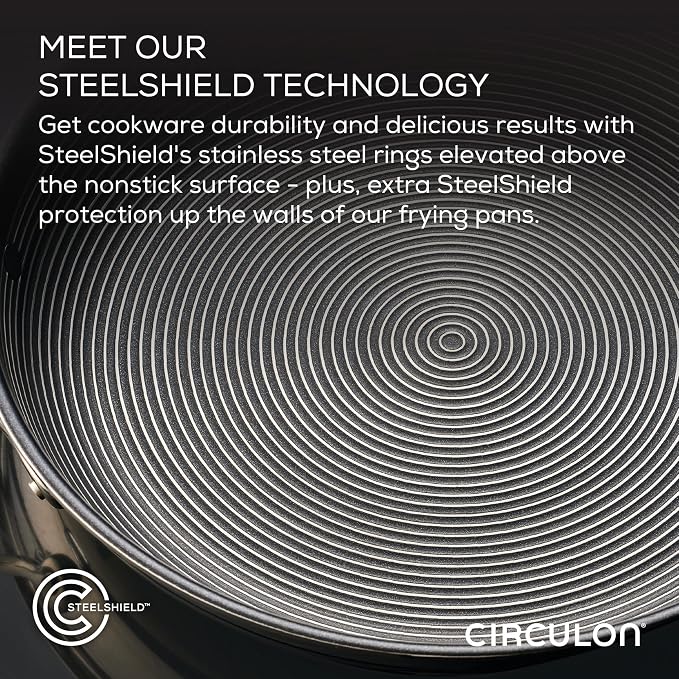 Circulon Clad Stainless Steel Induction Frying Pan and Wok Set with Hybrid SteelShield and Nonstick Technology, 4 Piece - Stainless Steel - Image 5