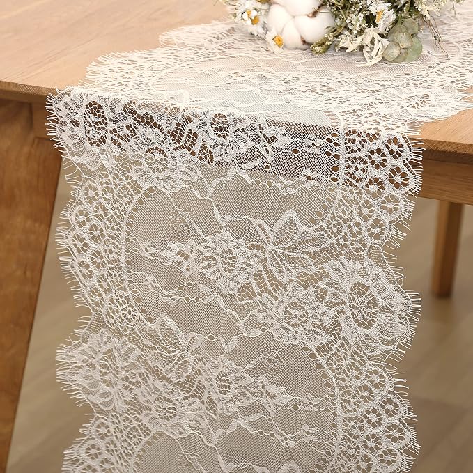 Lace Table Runner 6 Packs Ivory Table Fabric Embroidered Boho Table Runners by LuoluoHouse