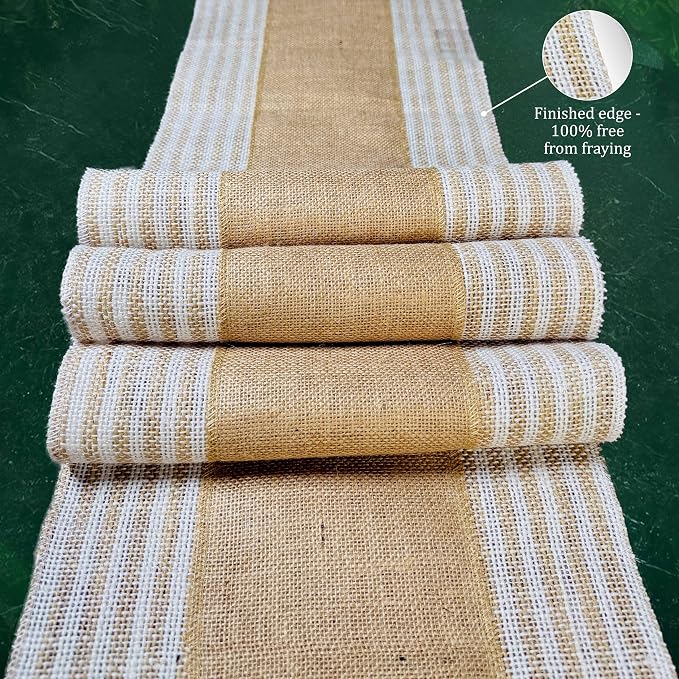 Decorative Table Runner (Pack of 6) – 12”x 108” – Natural on Stripe Rustic Farmhouse Table Runner with Finished Edge – Burlap Runner for Home Decor, Weddings and Christmas - Image 5
