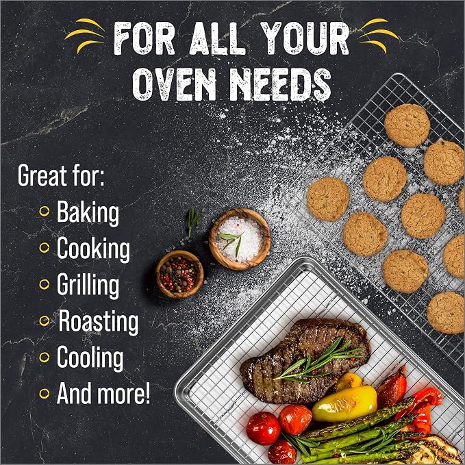 Checkered Chef Baking Sheet Pan and Cooling Rack - Half Sheet, 18" x 13" Aluminum Cookie Sheets and Stainless Steel Wire Rack for Baking - Image 5