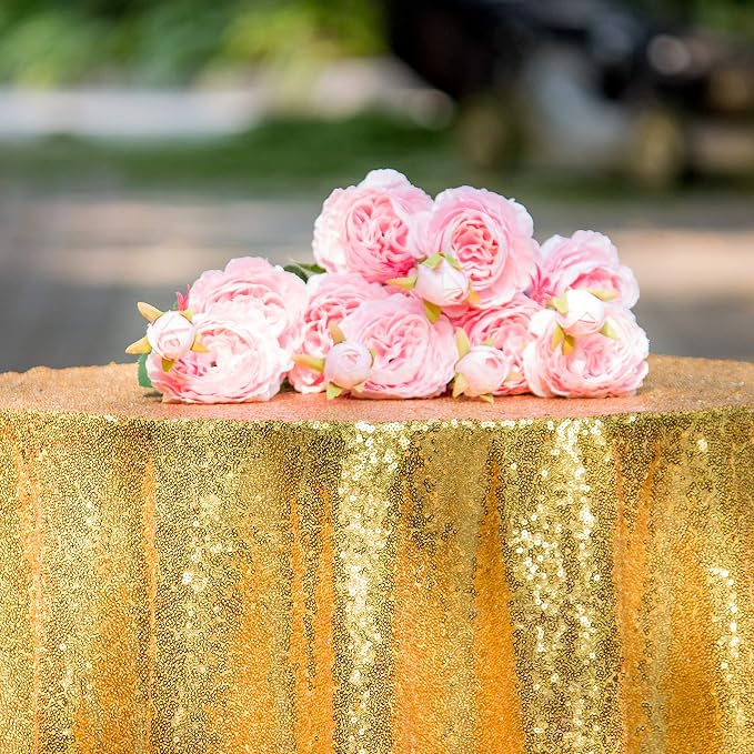 JYFLZQ Gold Sequin Tablecloth, Glitter Party Table Cover 70 Inch Round - Image 2