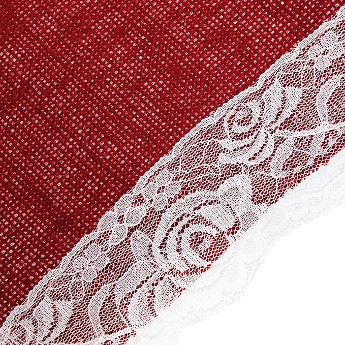 BambooMN Red 15" x 88" Vintage Lace Burlap Table Runner for Rustic Wedding Bridal Shower Bachelorette Graduation Party Table Home Decor Decorations, 1 Pieces - Image 3