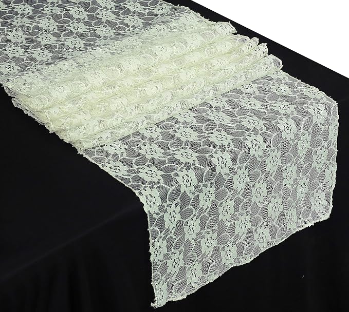 VDS Pack of 20 Floral Lace Table Runners Centerpiece Cloth Linen for Wedding Bithday Graduation Engagement Ceremony Events Party Banquets Table Decoration (12x108 inch) (Ivory) by VDS